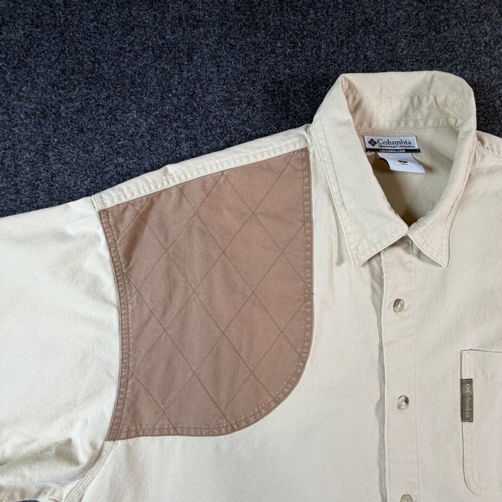 Columbia Mens Shooting Shirt Beige Tan Quilted Shoulder Patch Cotton Size L - Picture 8 of 13